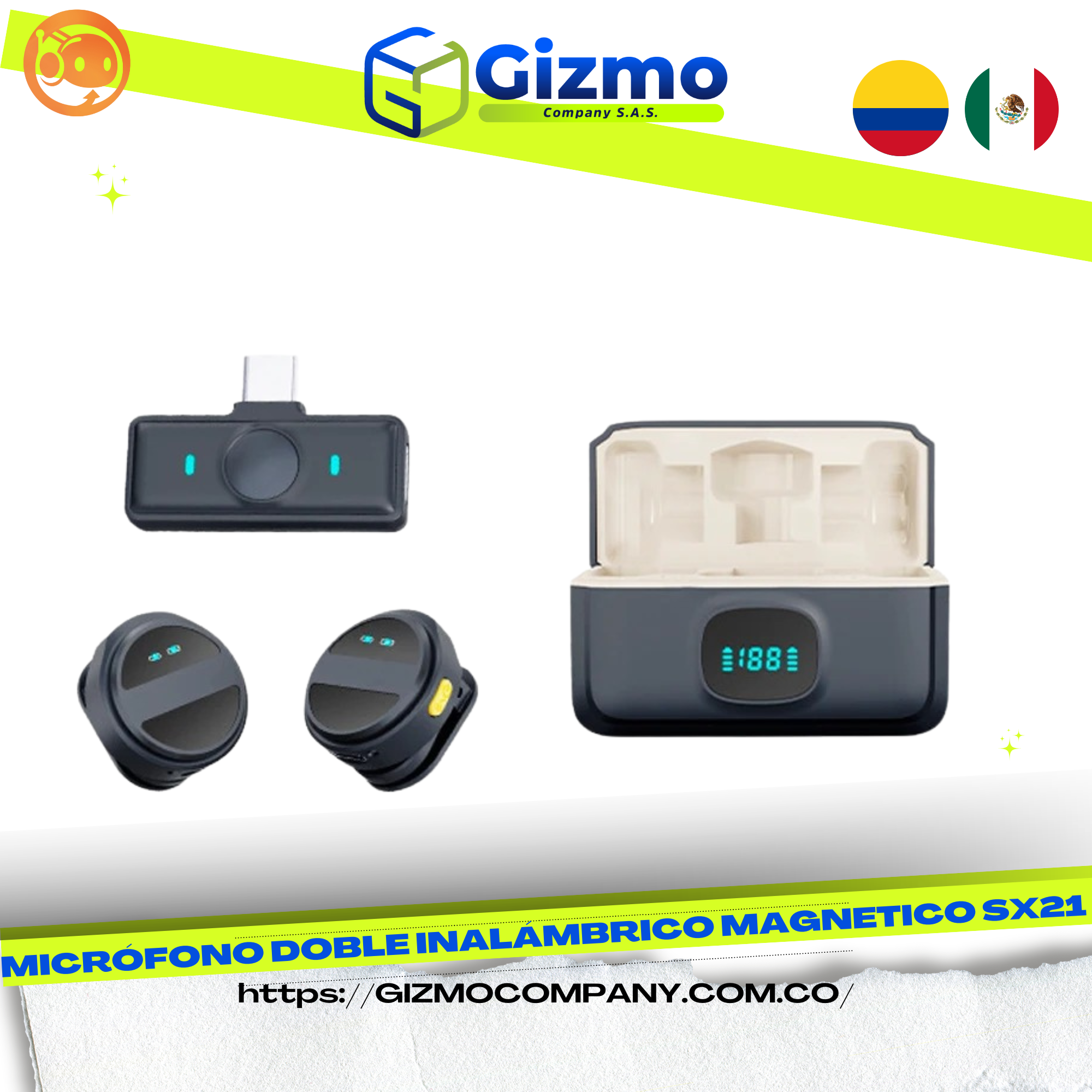 Micrófono Doble Inalámbrico Magnetico SX